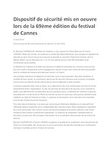 Festival de Cannes 2016 : communiqué sur la mise en oeuvre d'un dispositif de sécurité