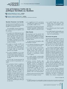 Encadré – Les principaux traits de la politique familiale au Québec - article ; n°2 ; vol.9, pg 28-29