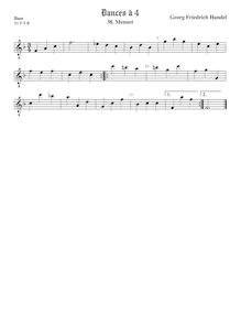 Partition viole de basse, octave aigu clef, 2 Menuets à 4, Handel, George Frideric