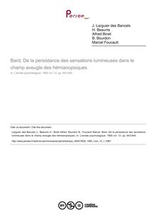 Bard, De la persistance des sensations lumineuses dans le champ aveugle des hémianopsiques - compte-rendu ; n°1 ; vol.12, pg 642-645