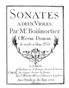 Partition complète, Sonates A Deux Violes, Œuvre Dixième, Opus 10 duo sonatas (Violas da Gamba)