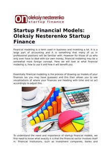 Startup Financial Models: Oleksiy Nesterenko Startup Finance