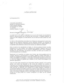 lettre - Le Maire de Montreal Le 6 decembre 2010 L honorable James ...