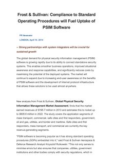 Frost & Sullivan: Compliance to Standard Operating Procedures will Fuel Uptake of PSIM Software