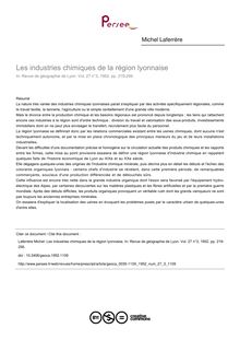 Les industries chimiques de la région lyonnaise - article ; n°3 ; vol.27, pg 219-256