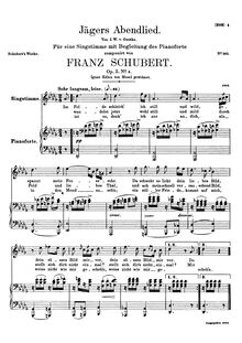 Partition complète, Jägers Abendlied (2nd setting), D.368 (Op.3 No.4) par Franz Schubert