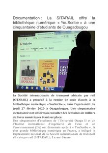 Documentation : La SITARAIL offre la bibliothèque numérique « YouScribe » à une cinquantaine d’étudiants de Ouagadougou