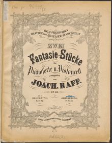 Partition de piano et partition de violoncelle, 2 Fantasiestücke, Op.86 par Joachim Raff