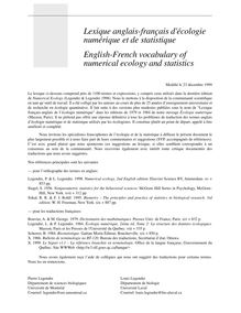 Lexique anglais-français d écologie numérique et de statistique