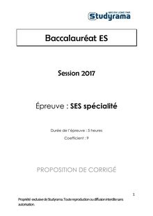 Corrigé Bac ES 2017 - SES spécialité 