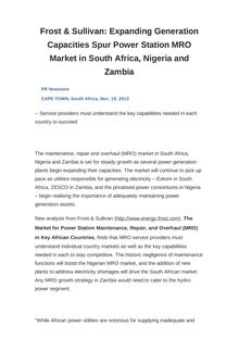 Frost & Sullivan: Expanding Generation Capacities Spur Power Station MRO Market in South Africa, Nigeria and Zambia
