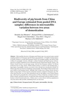 Biodiversity of pig breeds from China and Europe estimated from pooled DNA samples: differences in microsatellite variation between two areas of domestication
