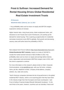 Frost & Sullivan: Increased Demand for Rental Housing Drives Global Residential Real Estate Investment Trusts