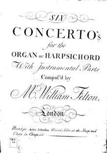 Partition violoncelles, 6 Concerto s pour pour orgue ou clavecin avec Instrumental parties