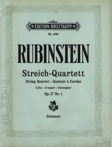 Partition couverture couleur, corde quatuor No.1, Rubinstein, Anton