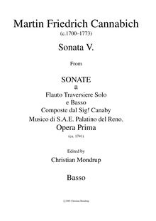 Partition Basso continuo, Sonate a Flauto Traversiere Solo e Basso Composte dal Sigr. Canaby Musico di S.A.E. Palatino del Reno. par Martin Friedrich Cannabich