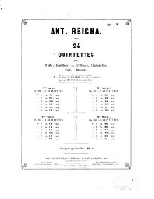 Partition hautbois (ou 2nd flûte), Quintuor en Là mineur, Op.91 No.2