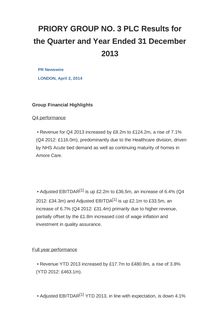 PRIORY GROUP NO. 3 PLC Results for the Quarter and Year Ended 31 December 2013