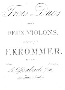 Partition parties complètes, 3 Duos, Op.51, Krommer, Franz