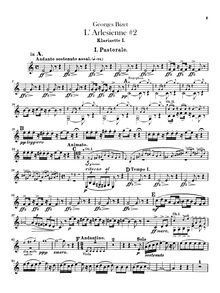 Partition clarinette 1, 2 (A, B♭), L Arlésienne  No.2, Bizet, Georges