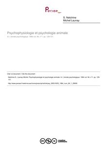 Psychophysiologie et psychologie animale - compte-rendu ; n°1 ; vol.84, pg 129-131