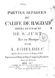 Partition violoncelles / Basses, Le calife de Bagdad, Opéra comique en un acte