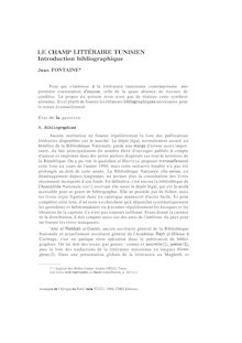 I E CHAMP LITTÉRAIRE TUNISIEN Introduction bibliographique
