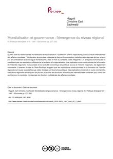 Mondialisation et gouvernance : l émergence du niveau régional - article ; n°2 ; vol.62, pg 277-292