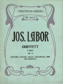 Partition couverture couleur, Klavierquintett Op.3, e minor, Labor, Josef