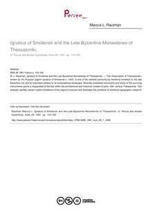 Ignatius of Smolensk and the Late Byzantine Monasteries of Thessaloniki - article ; n°1 ; vol.49, pg 143-169