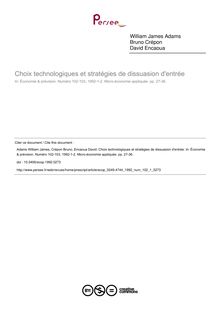 Choix technologiques et stratégies de dissuasion d entrée - article ; n°1 ; vol.102, pg 27-36