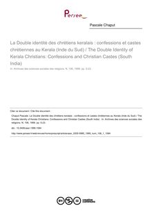 La Double identité des chrétiens keralais : confessions et castes chrétiennes au Kerala (Inde du Sud) / The Double Identity of Kerala Christians: Confessions and Christian Castes (South India)  - article ; n°1 ; vol.106, pg 5-23