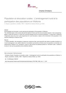 Population et rénovation rurales : L aménagement rural et la participation des populations en Wallonie - article ; n°1 ; vol.1, pg 45-48