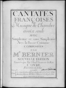 Partition Premier Livre, Cantates, Cantates françaises ou musique de chambre