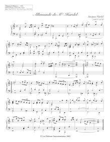Partition Allemande, 7 clavecin pièces from Bauyn Manuscript, Hardel, Jacques
