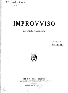 Partition flûte , partie, Improvisation pour flûte et Piano, Improvviso per flauto e pianoforte.