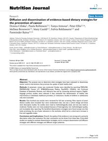 Diffusion and dissemination of evidence-based dietary srategies for the prevention of cancer