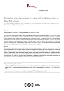 Population et environnement: un essai méthodologique dans le Haut Tell tunisien - article ; n°1 ; vol.16, pg 33-44