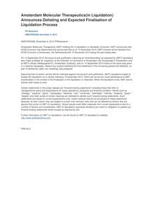 Amsterdam Molecular Therapeutics(in Liquidation) Announces Delisting and Expected Finalisation of Liquidation Process