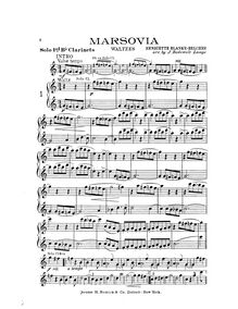 Partition clarinette 1/Solo (B♭), Marsovia valses, B♭, Blanke-Belcher, Henriette