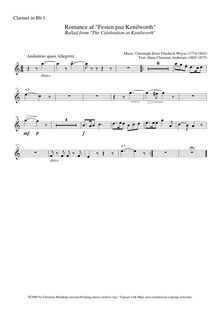 Partition clarinette 1 (B♭), Festen påa Kenilworth, The Feast of (at) Kenilworth