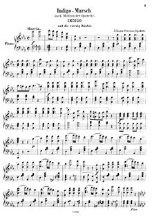 Partition Transcription pour piano solo - complete, Indigo-Marsch, Op.349