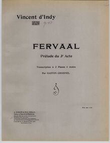 Partition couverture couleur, Fervaal, Op.40, Action musicale en trois actes