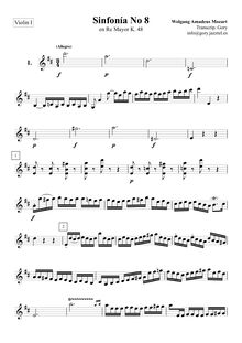 Partition violons I, Symphony No.8, D major, Mozart, Wolfgang Amadeus