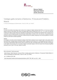Vestiges gallo-romains à Narbonne, 74 boulevard Frédéric-Mistral - article ; n°1 ; vol.30, pg 219-267