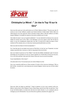 Christophe Le Mével : " Je vise le Top 10 sur le Giro"