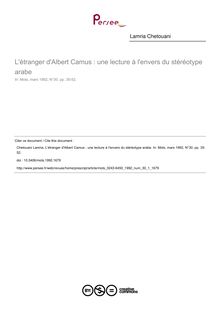 L étranger d Albert Camus : une lecture à l envers du stéréotype arabe - article ; n°1 ; vol.30, pg 35-52