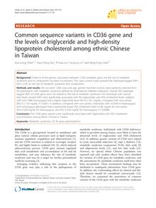 Common sequence variants in CD36 gene and the levels of triglyceride and high-density lipoprotein cholesterol among ethnic Chinese in Taiwan