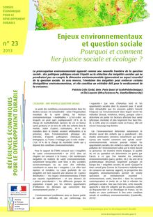 Enjeux environnementaux et question sociale. Pourquoi et comment lier justice sociale et écologie ?