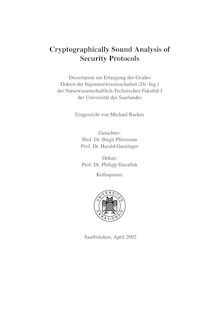 Cryptographically sound analysis of security protocols [Elektronische Ressource] / eingereicht von Michael Backes